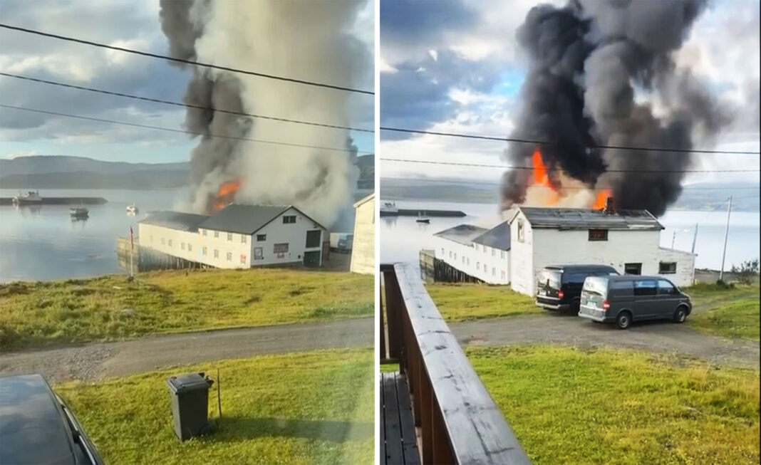 Giæverbruket brenner. (Foto: Video: Tor Edgar Olsen og Sigrun Olsen)